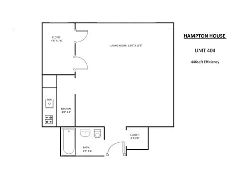 Floor plan for studio, 1 bath, 446 sqft